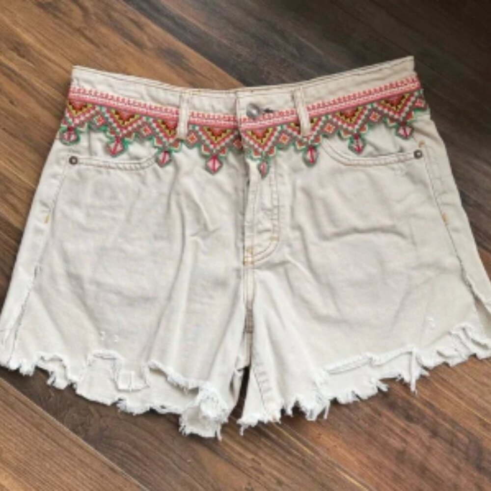 We The Free Crochet detail distressed shorts